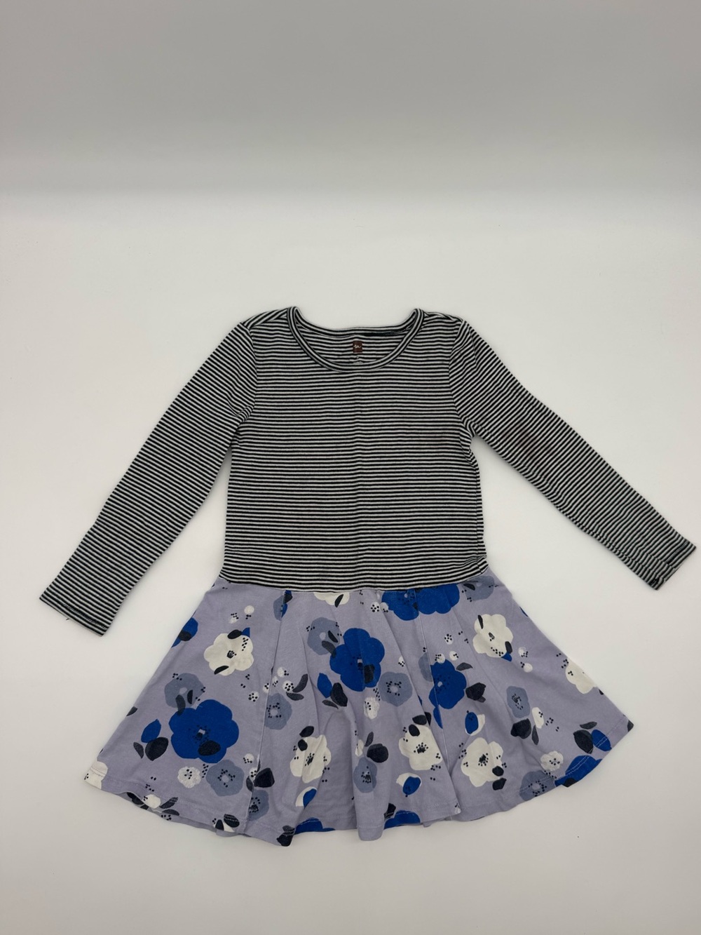 Tea Collection Girls Floral Twirl Dress Size 5 | Blue & Lavender Long Sleeve